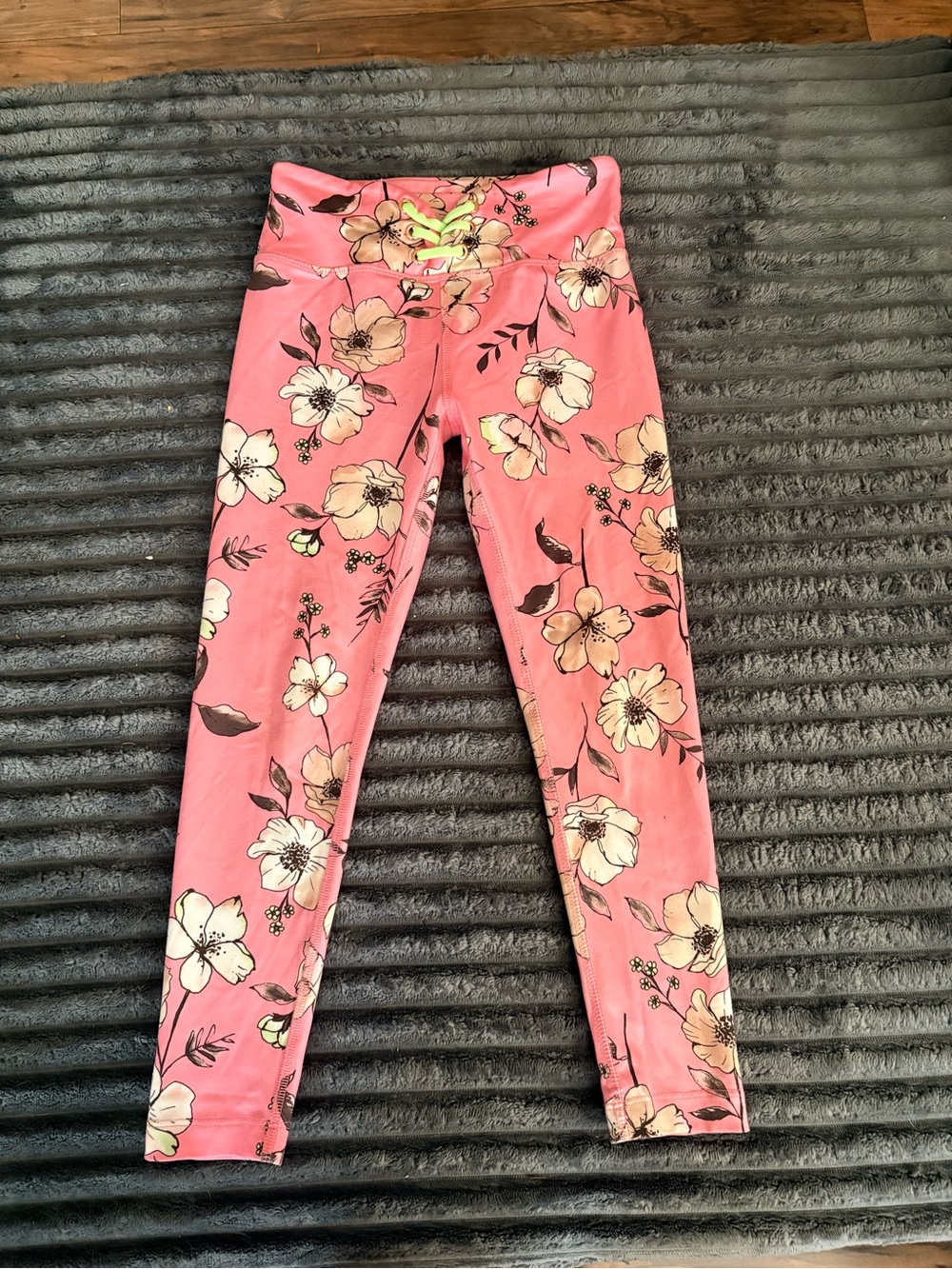 Justice Pink Floral Leggings with Cream Blooms
